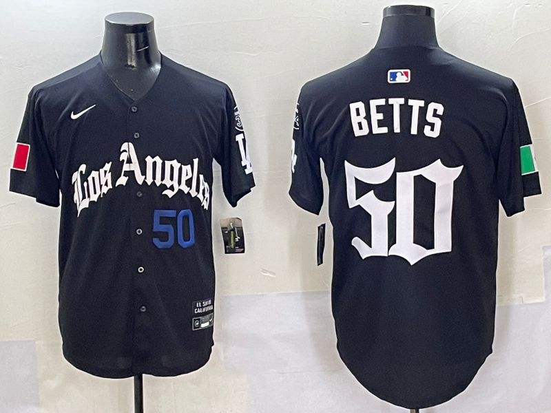 Men Los Angeles Dodgers #50 Betts Black Five generations Joint Name 2025 Nike MLB Jersey style 3